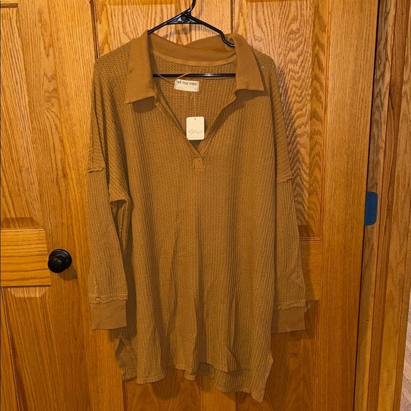 Free People Tops - Free People Tan Waffle Knit Long Sleeve Top